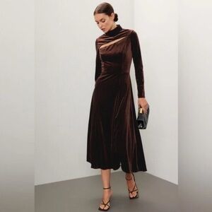 Rene Ruiz Collection Chocolate Brown Velvet Cut Out Midi Dress Long Sleeve Sz 16